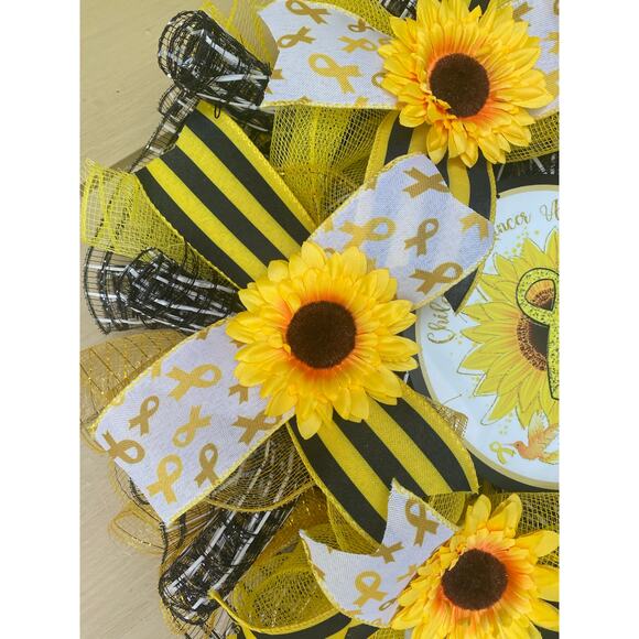 Childhood Cancer Awareness Sunflower Wreath, Yellow Ribbon Awareness Support - Picture 3 of 6